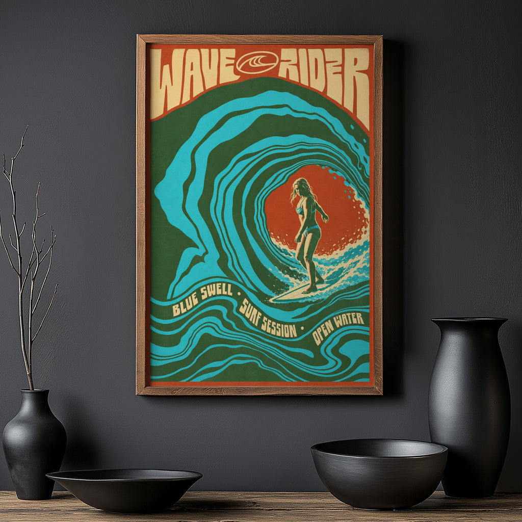 Vintage Wave Rider Surf Print, Retro Surfing Poster