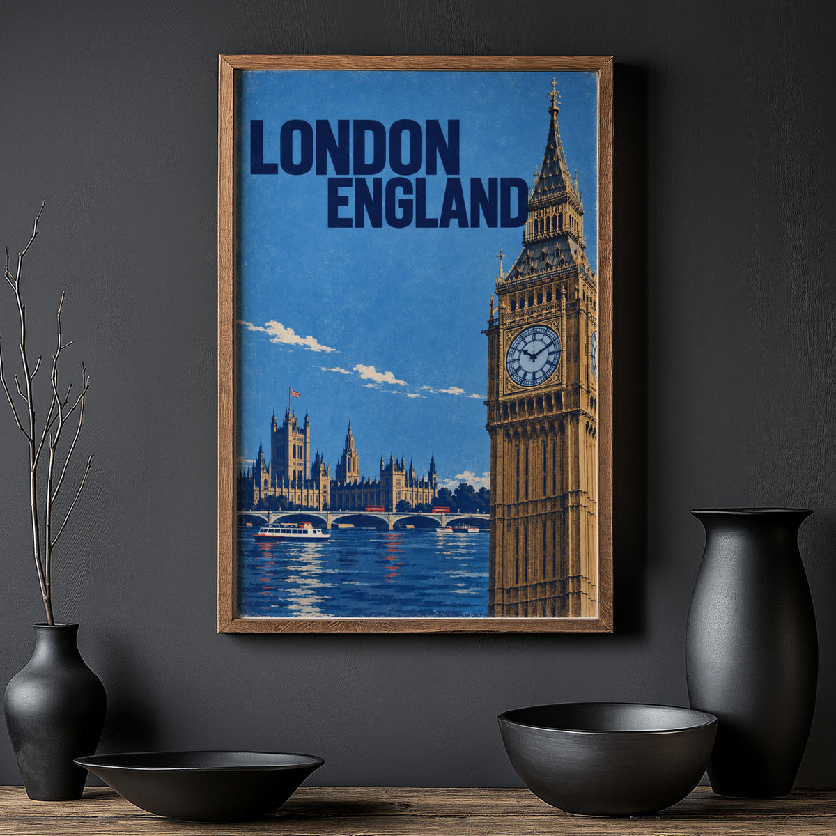 Vintage London Poster, Big Ben Wall Art, England Print