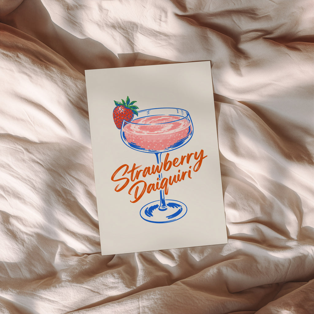 Vintage Strawberry Daiquiri Print Poster, Cocktail Wall Art