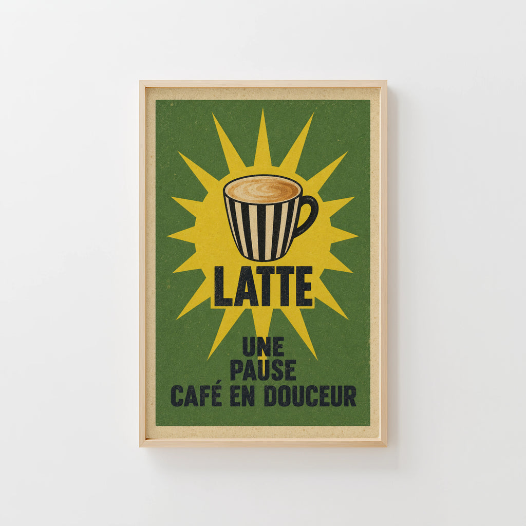 Vintage Coffee Print and Poster, Latte Kitchen Wall Art