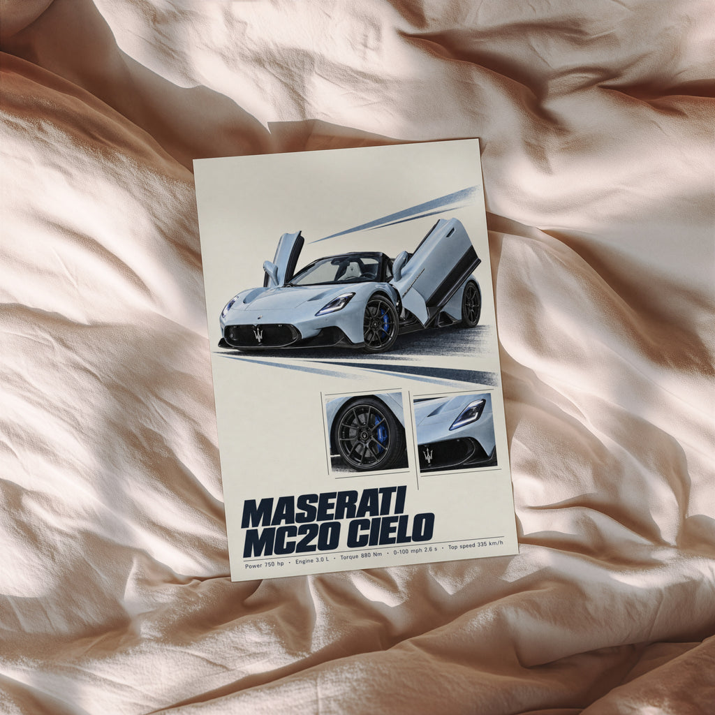 Vintage Maserati MC20 Cielo Print, Supercar Art