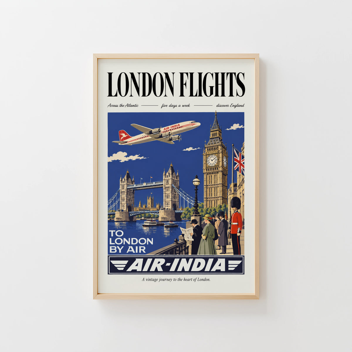Vintage London Poster, Air-India Travel Wall Art Print