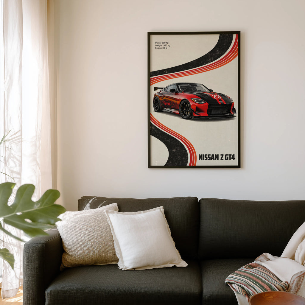 Vintage Print, Nissan Z GT4 Racing Car Wall Art