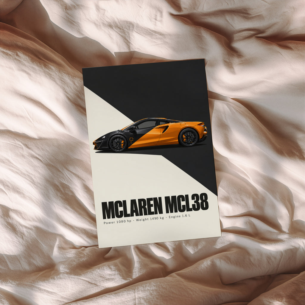 Vintage McLaren MCL38 Print, Supercar Wall Art