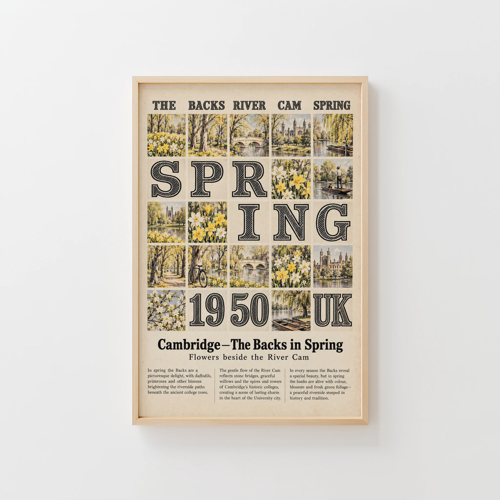Vintage Cambridge Poster, The Backs Spring Print