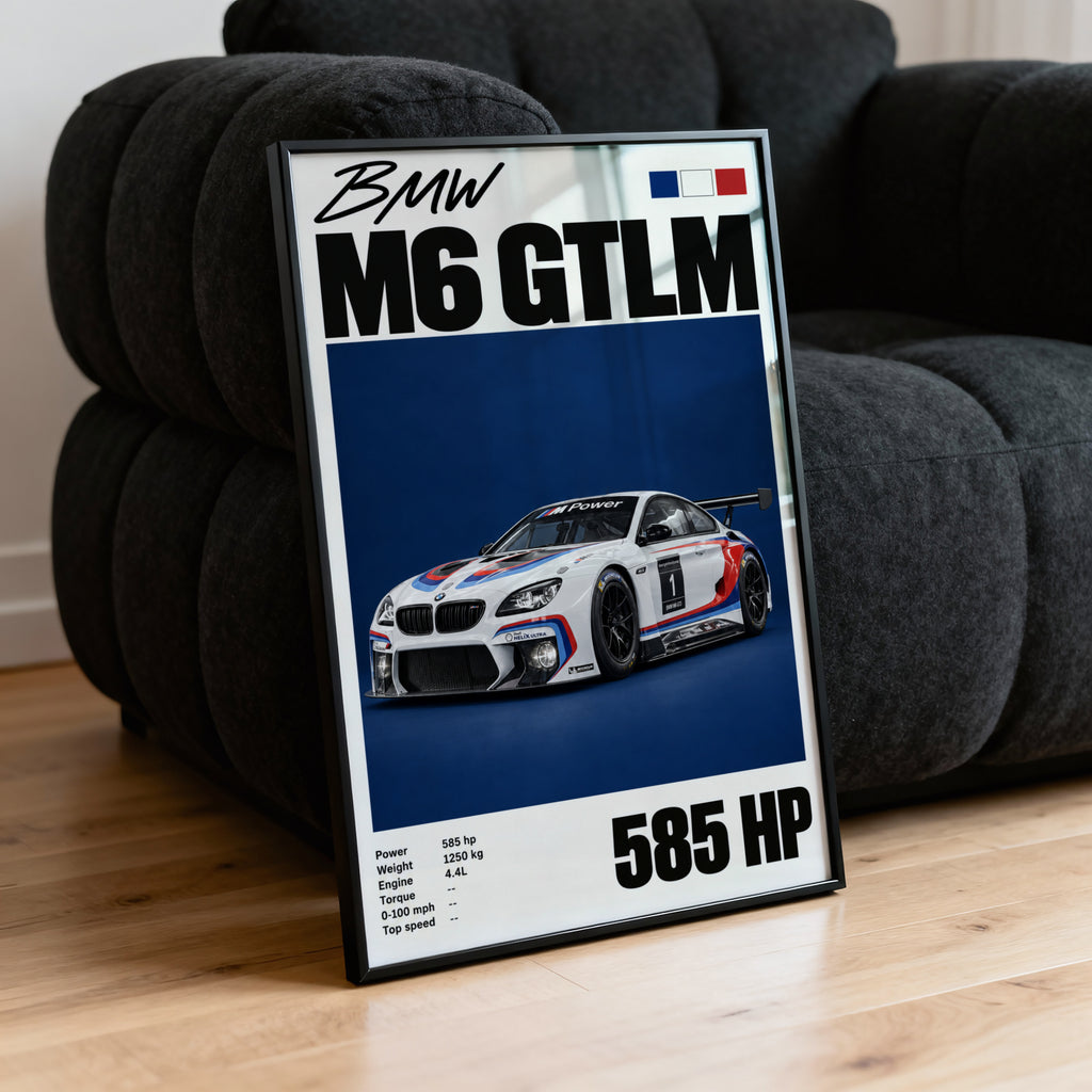Vintage BMW M6 GTLM Print, Racing Car Wall Art