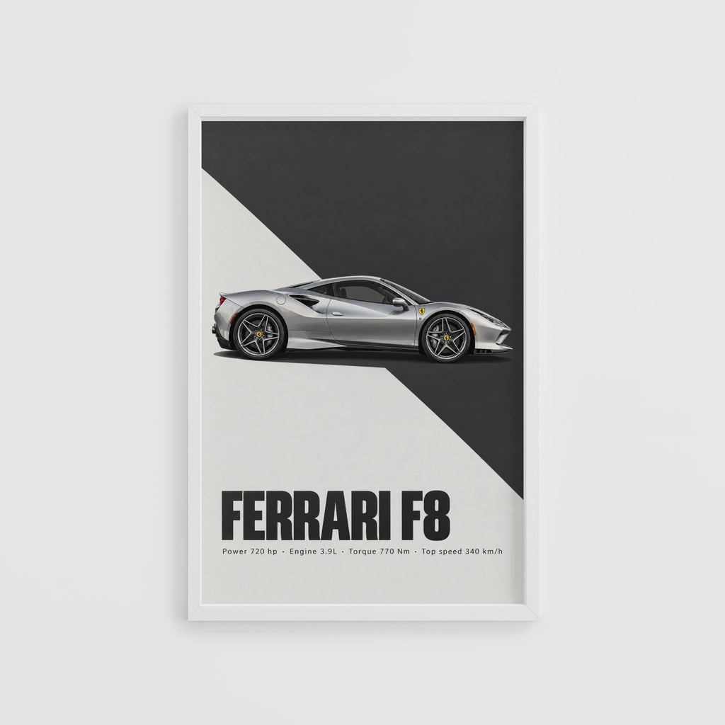Vintage Ferrari F8 Print, Supercar Wall Art