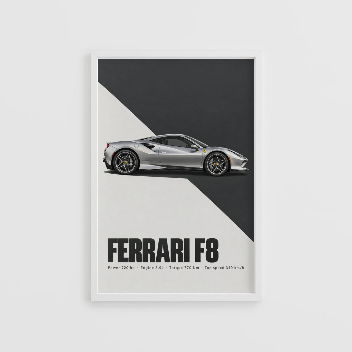 Vintage Ferrari F8 Print, Supercar Wall Art
