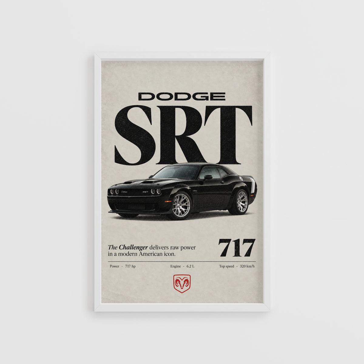 Vintage Dodge Challenger SRT Print, Muscle Car