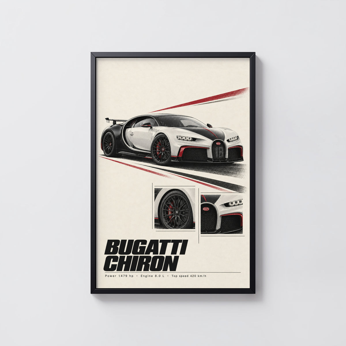 Vintage Bugatti Chiron Print, Supercar Wall Art