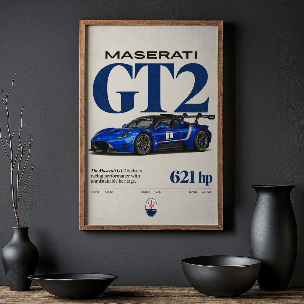 Vintage Maserati GT2 Print, Race Car Wall Art