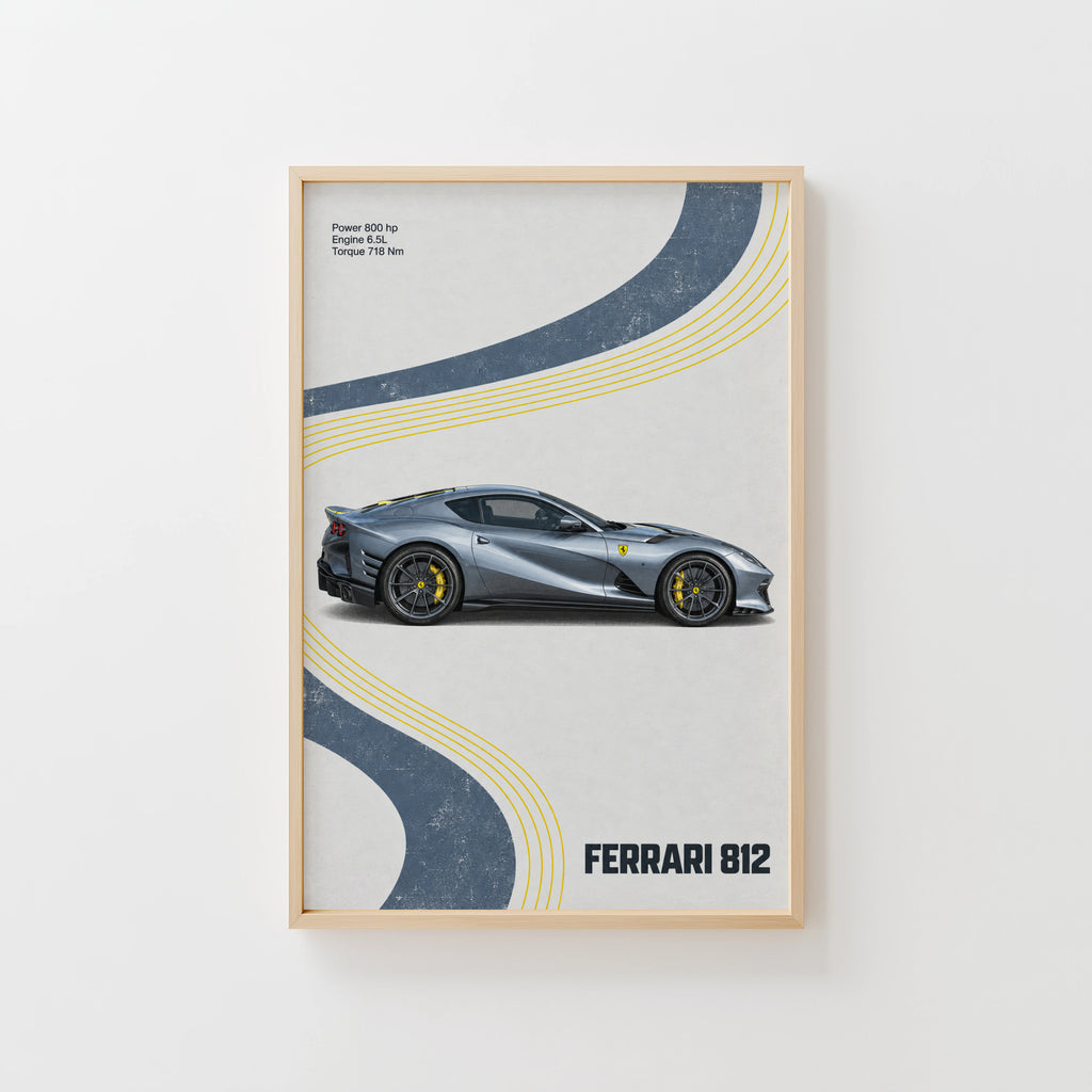 Vintage Ferrari 812 Print, Supercar Wall Art