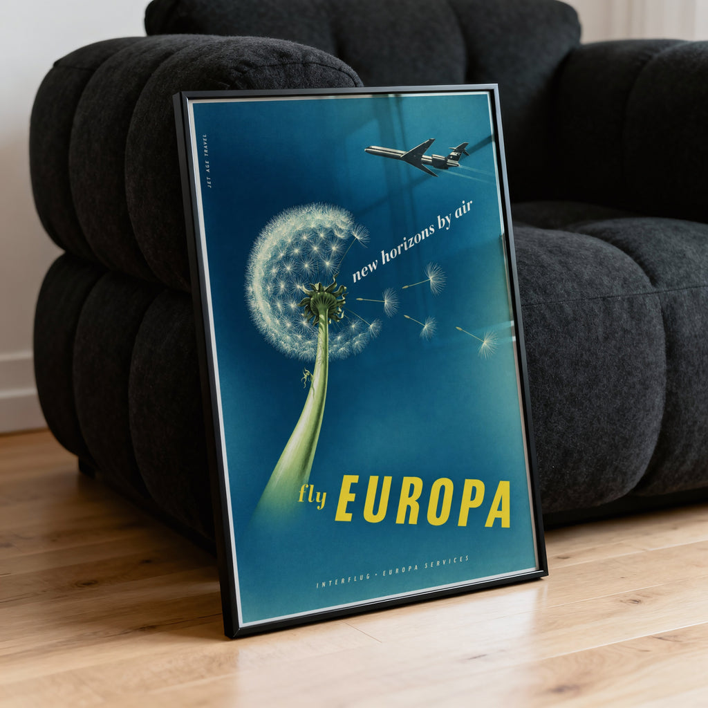 Vintage Airline Poster, Dandelion Wall Art, Travel Print