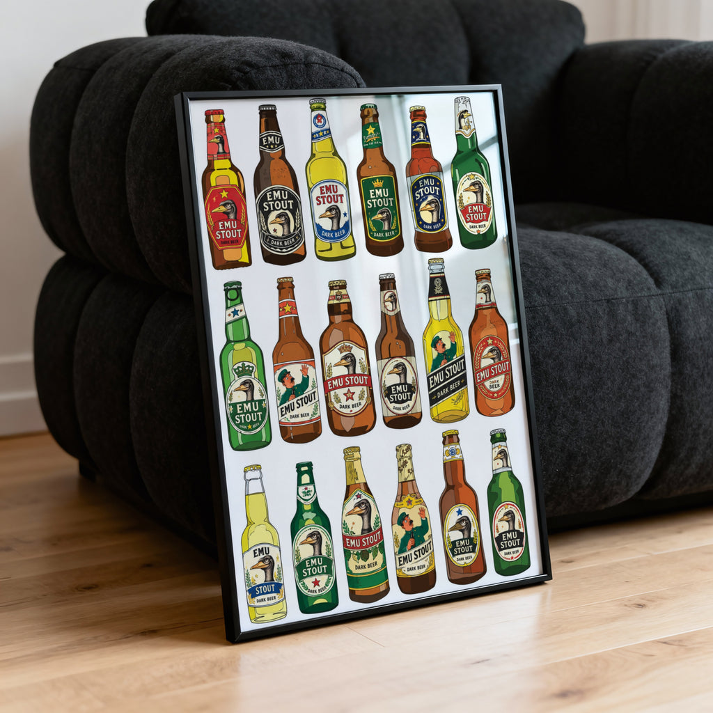 Vintage Emu Stout Beer Print and Poster, Dark Beer Art