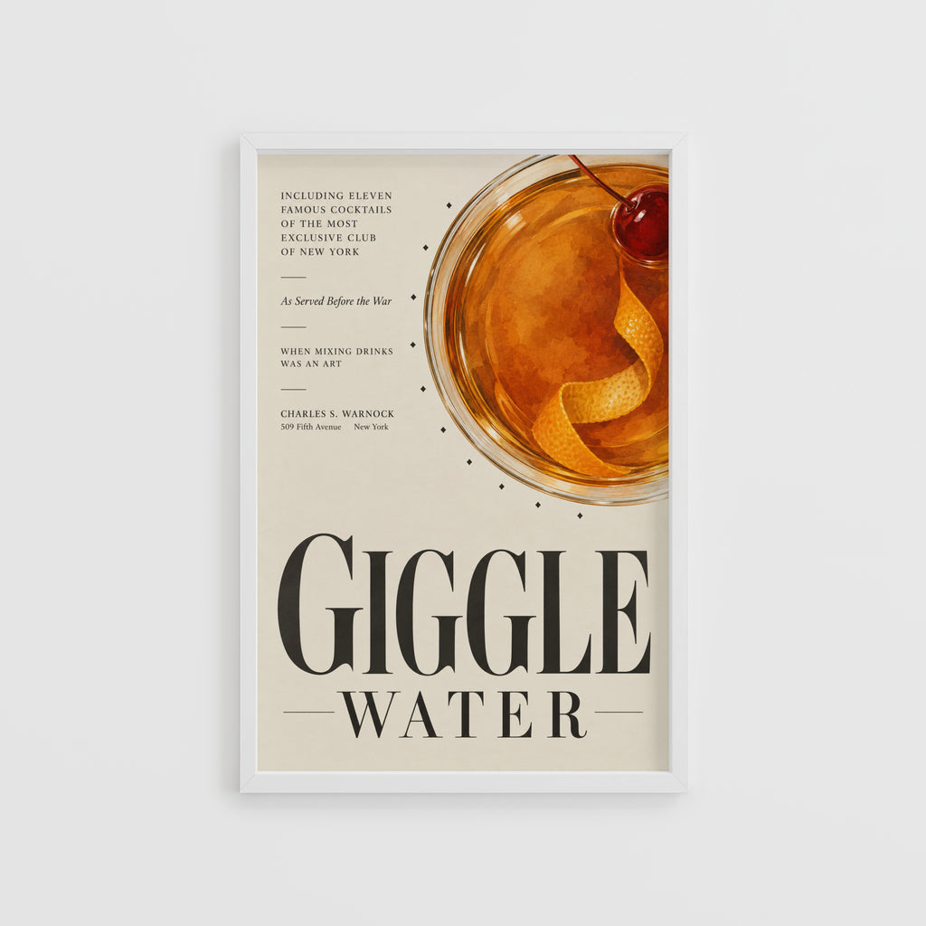 Vintage Giggle Water Cocktail Print Poster, Bar Art
