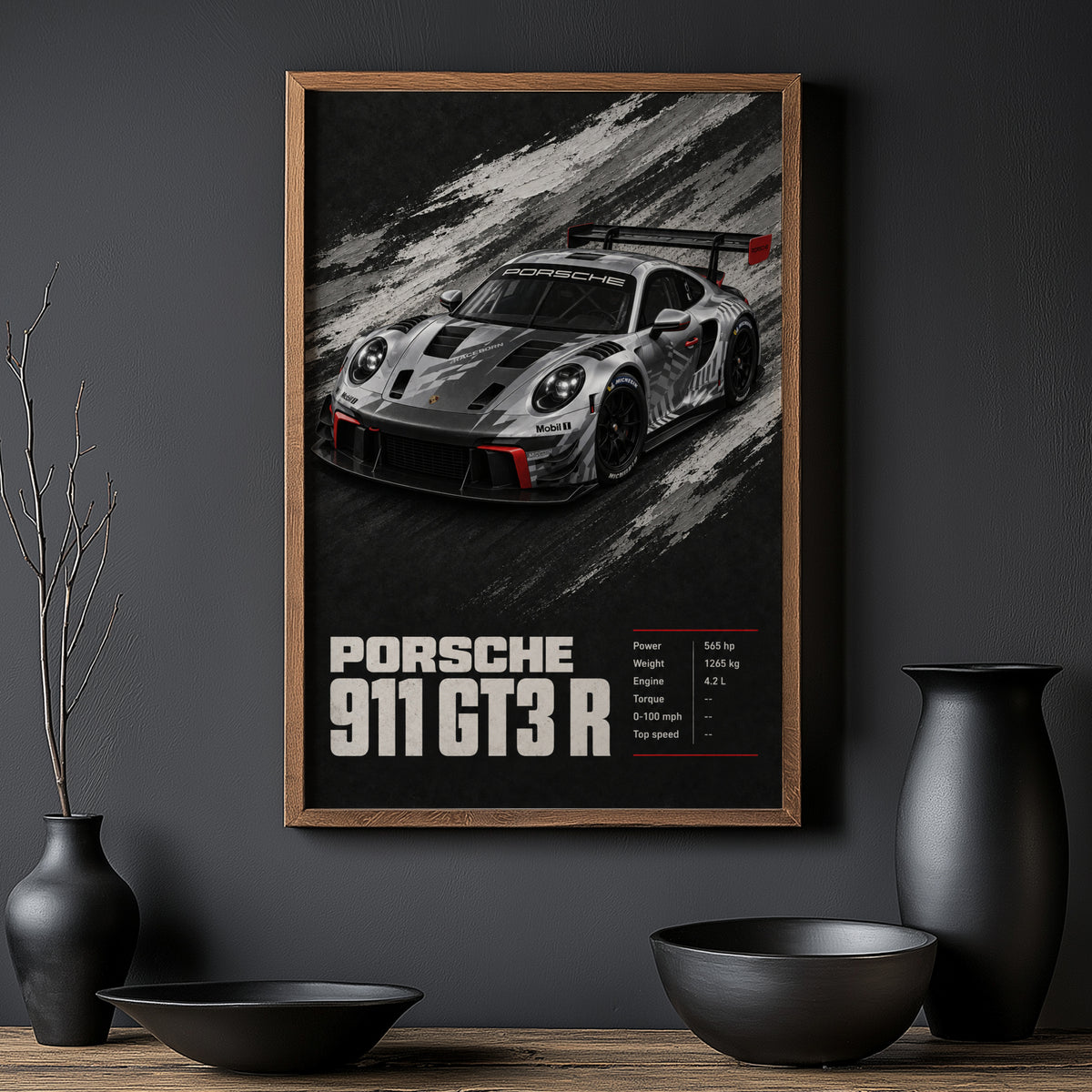 Vintage Porsche 911 GT3 R Print, Race Car Wall Art