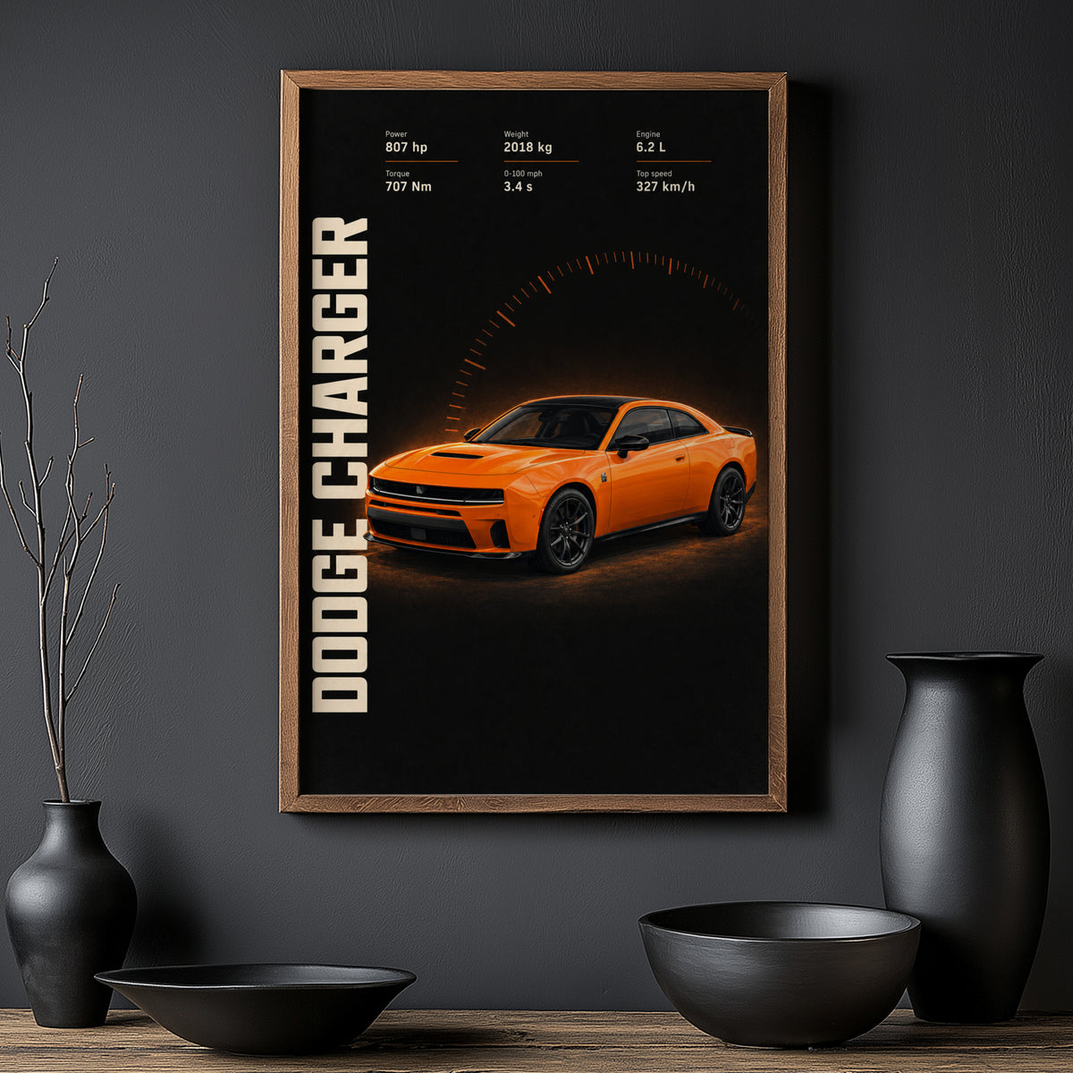 Vintage Dodge Charger Print, Orange Muscle Car