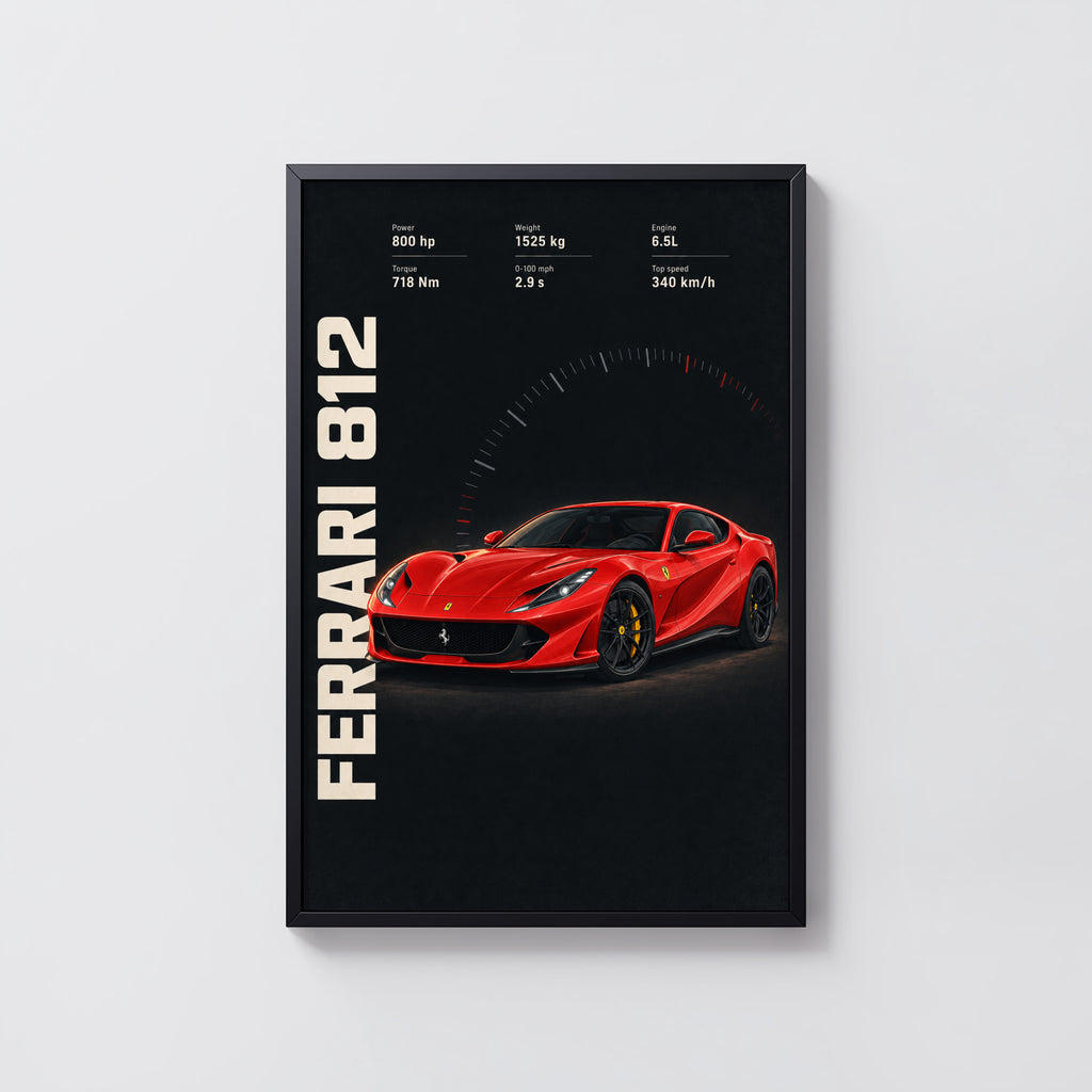 Vintage Ferrari 812 Print, Supercar Wall Art