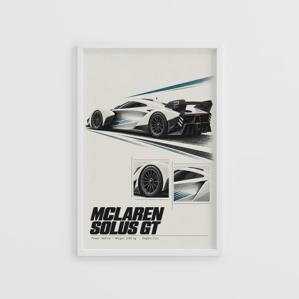 Vintage McLaren Solus GT Print, Supercar Wall Art