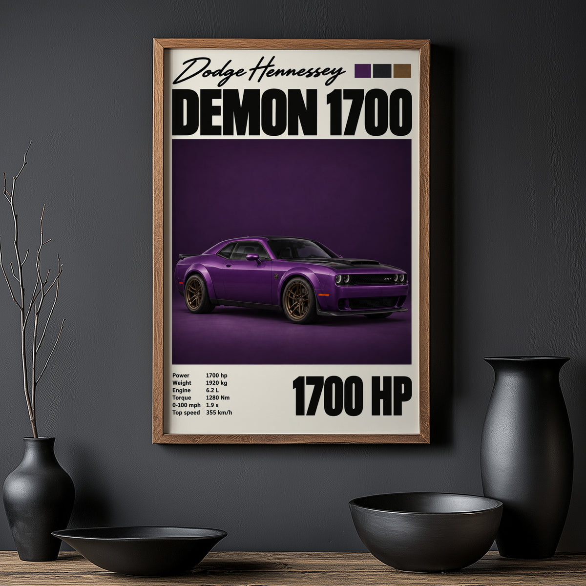 Vintage Dodge Demon Print, Purple Muscle Car Art