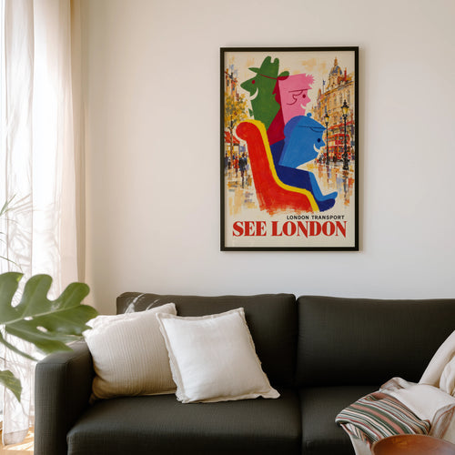 Vintage London Poster, See London Print, Retro Wall Art