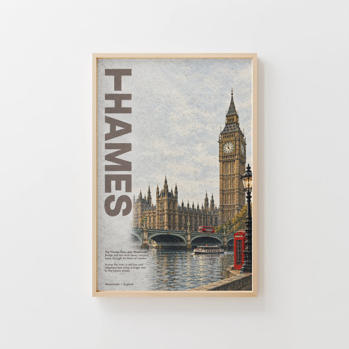 Vintage London Thames Poster, Big Ben Wall Art Print