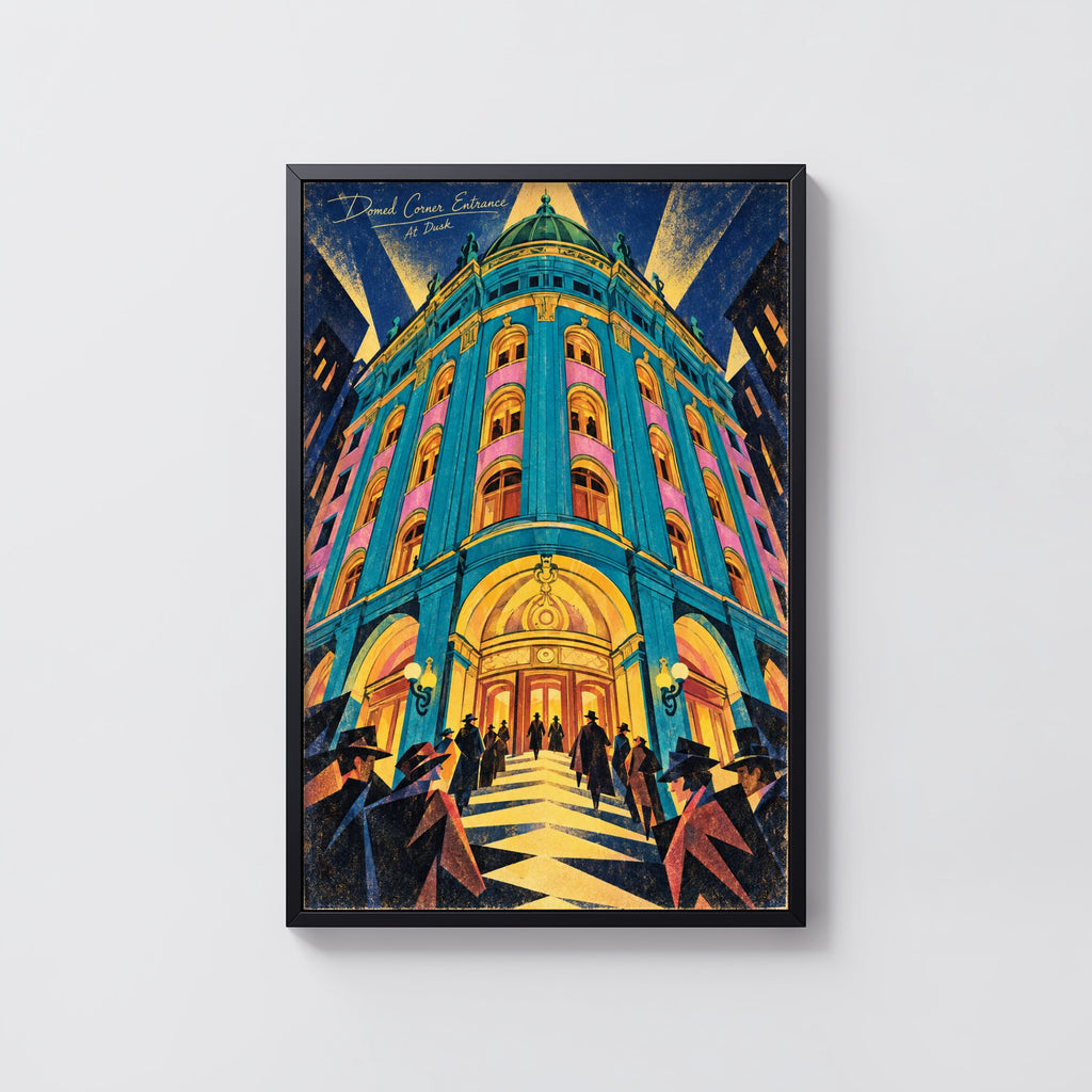 Vintage Art Deco Building Poster, Turquoise Dome Print
