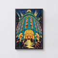 Vintage Art Deco Building Poster, Turquoise Dome Print
