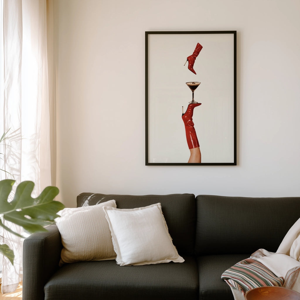 Vintage Espresso Martini Print Poster, Red Boot Art