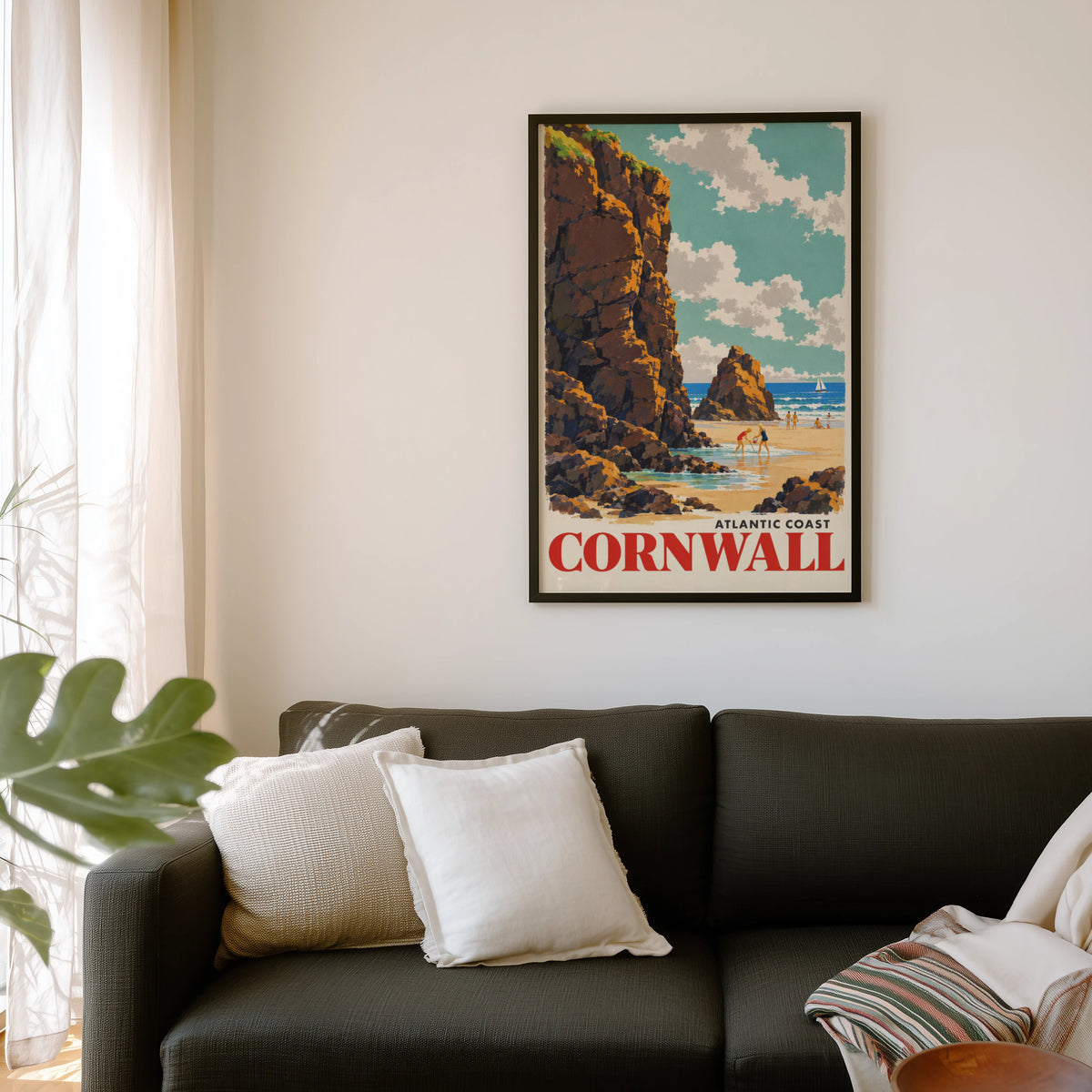 Vintage Cornwall Poster, Coastal Wall Art, Beach Print