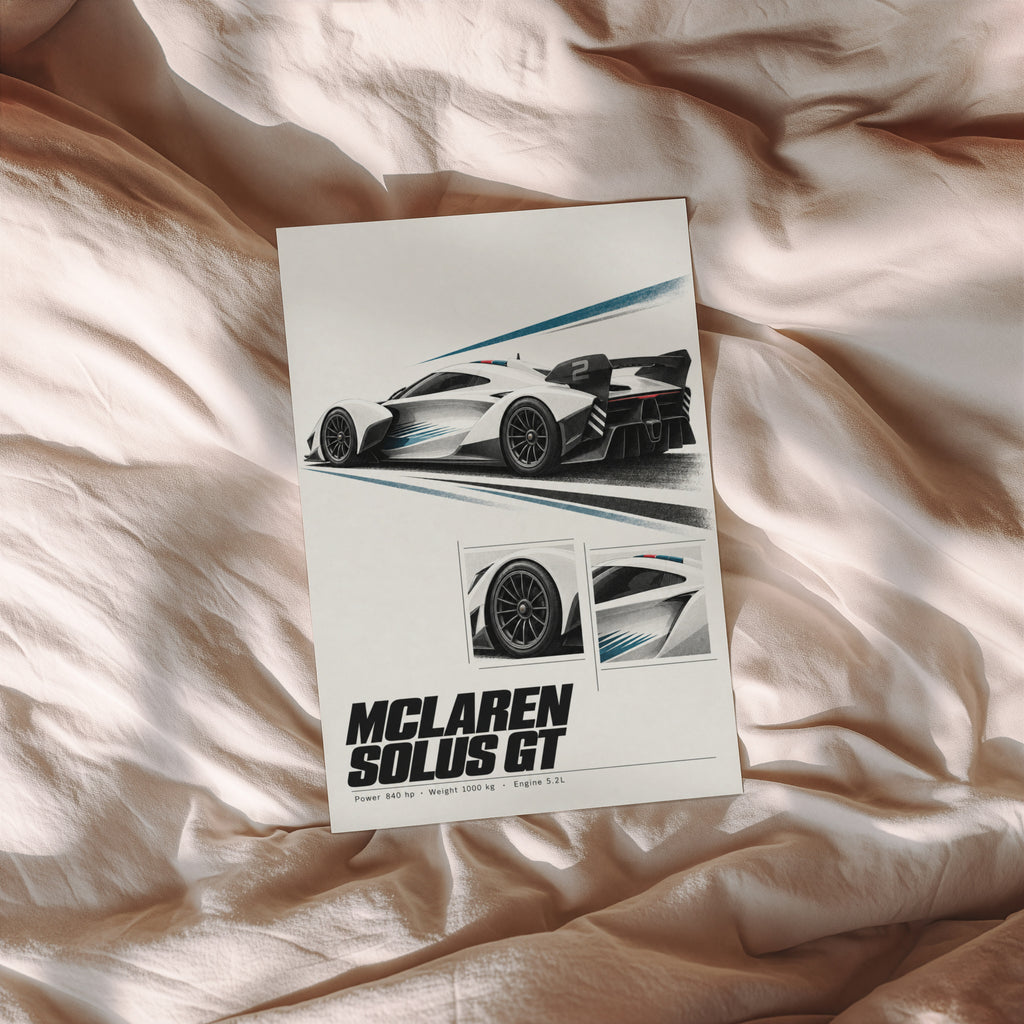 Vintage McLaren Solus GT Print, Supercar Wall Art