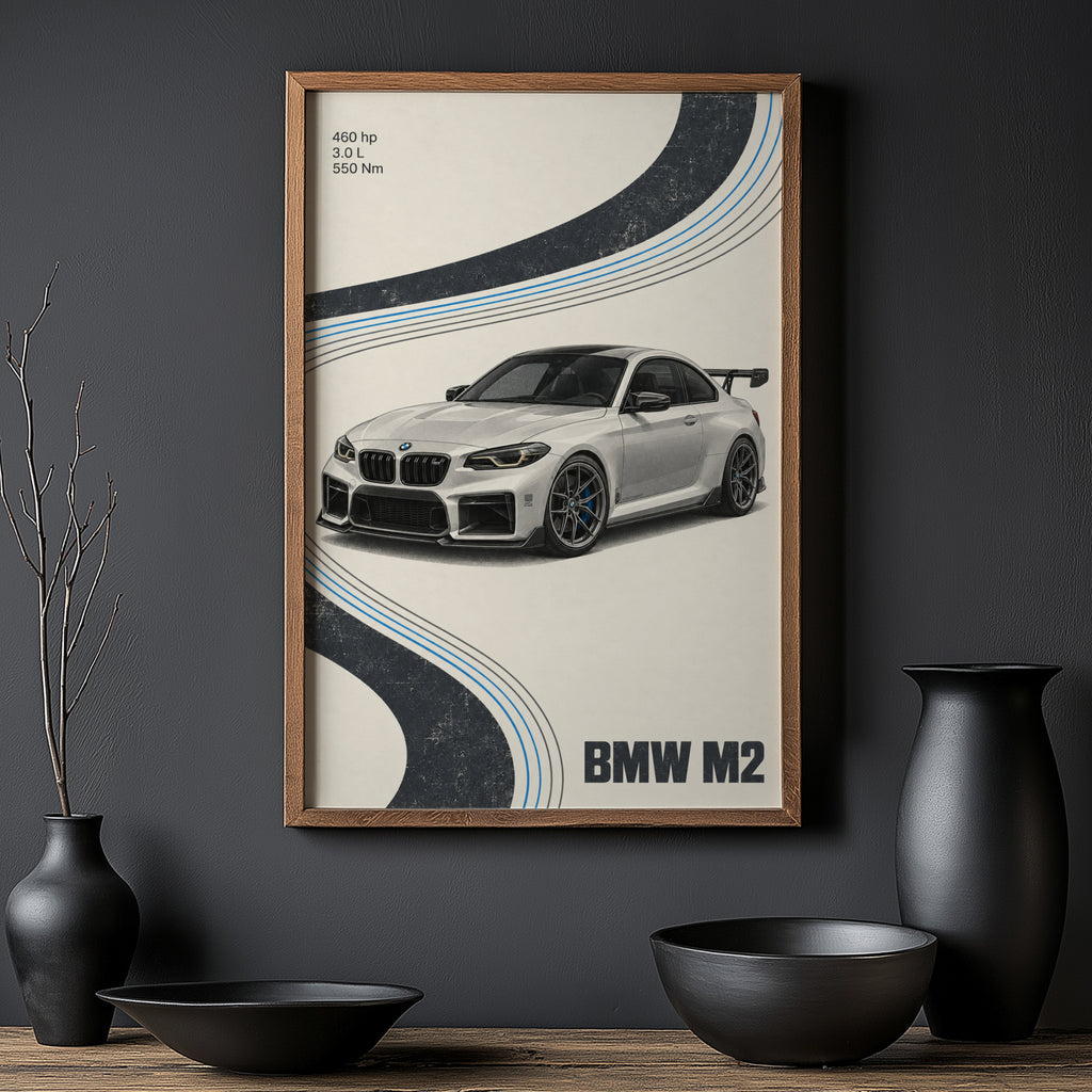 Vintage BMW M2 Print, Car Wall Art, Racing