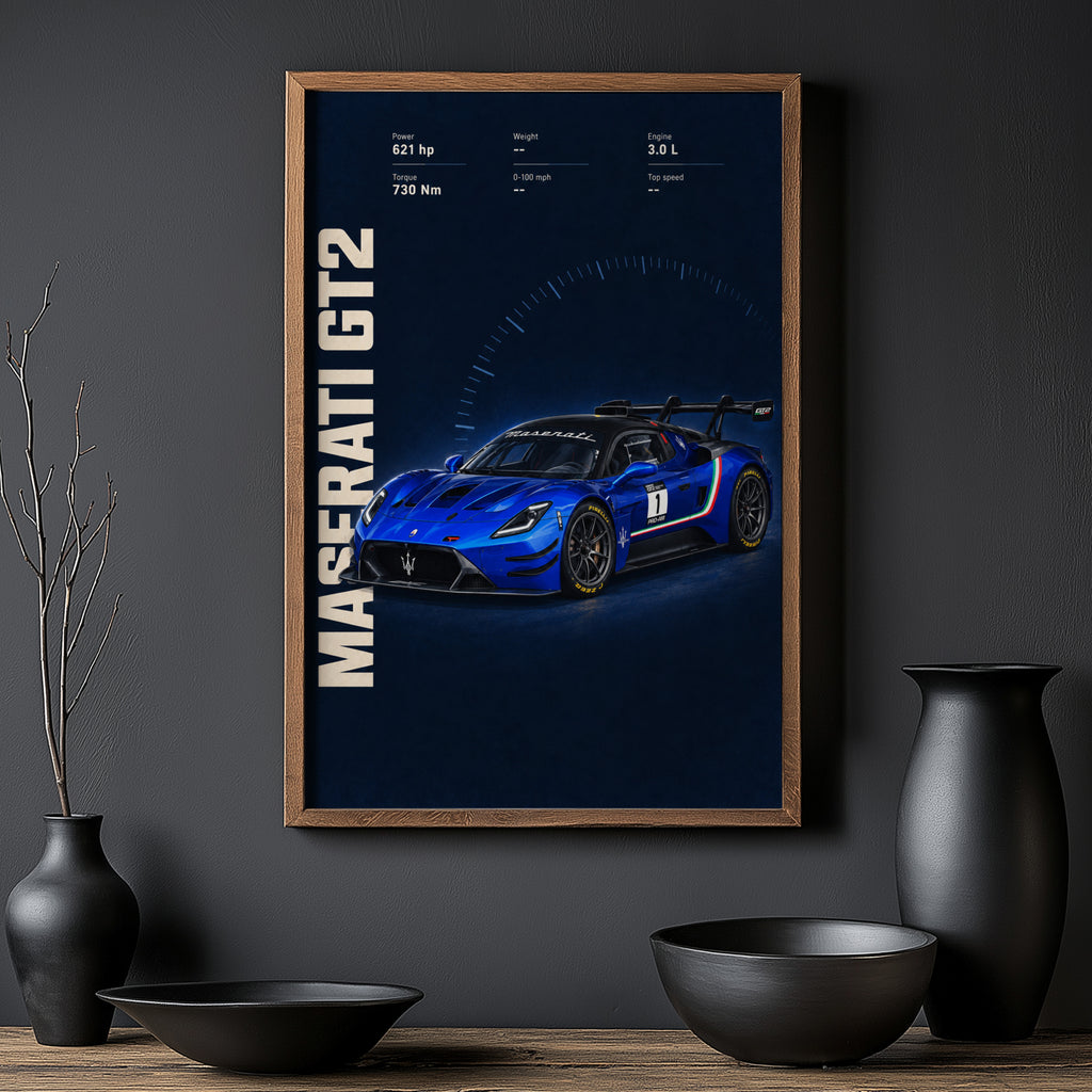 Vintage Maserati GT2 Print, Race Car Wall Art