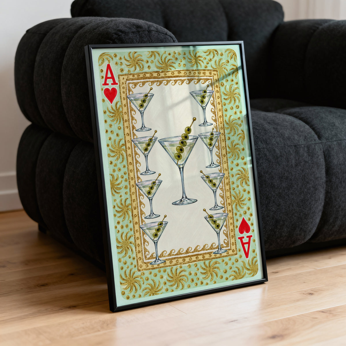 Vintage Martini Print Poster, Ace of Hearts Bar Wall Art