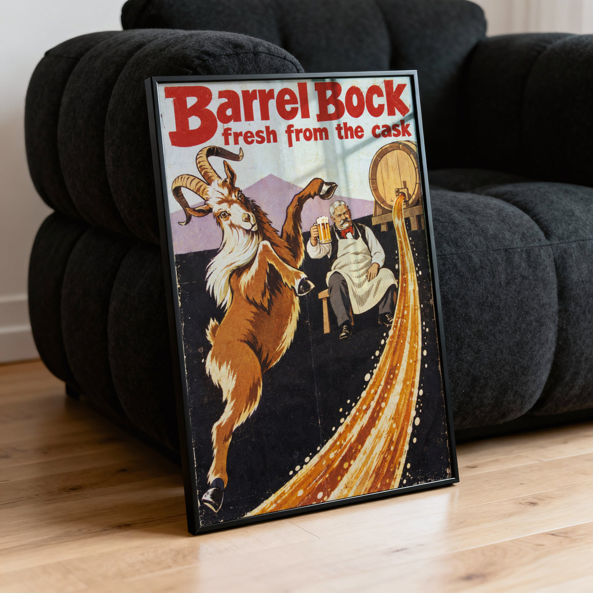 Vintage Barrel Bock Beer Print, Goat Beer Poster