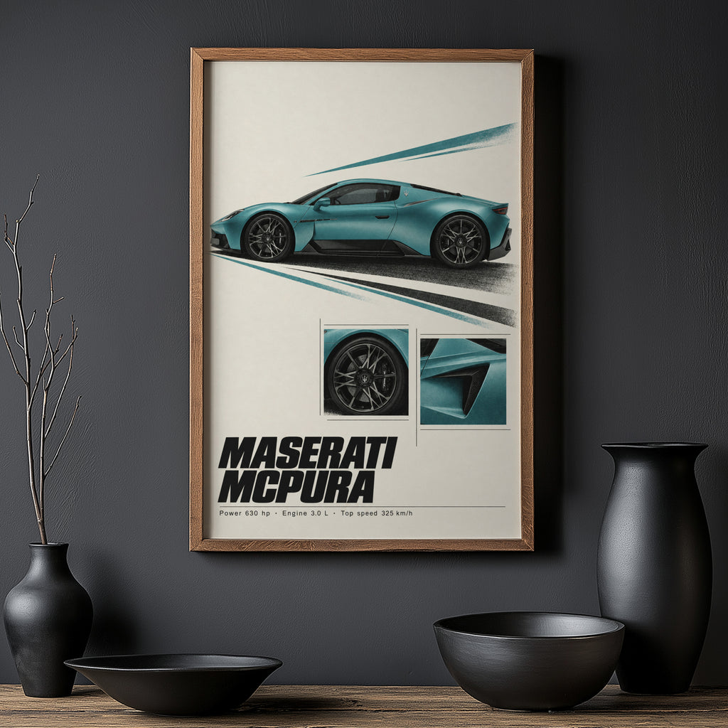 Vintage Maserati MCPura Print, Car Wall Art
