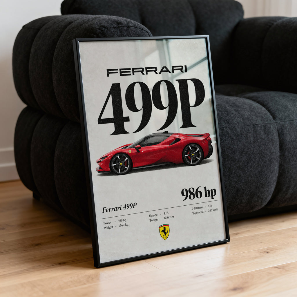 Vintage Ferrari 499P Print, Red Supercar Wall Art