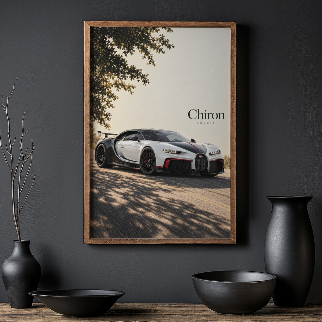 Vintage Bugatti Chiron Print, Hypercar Wall Art