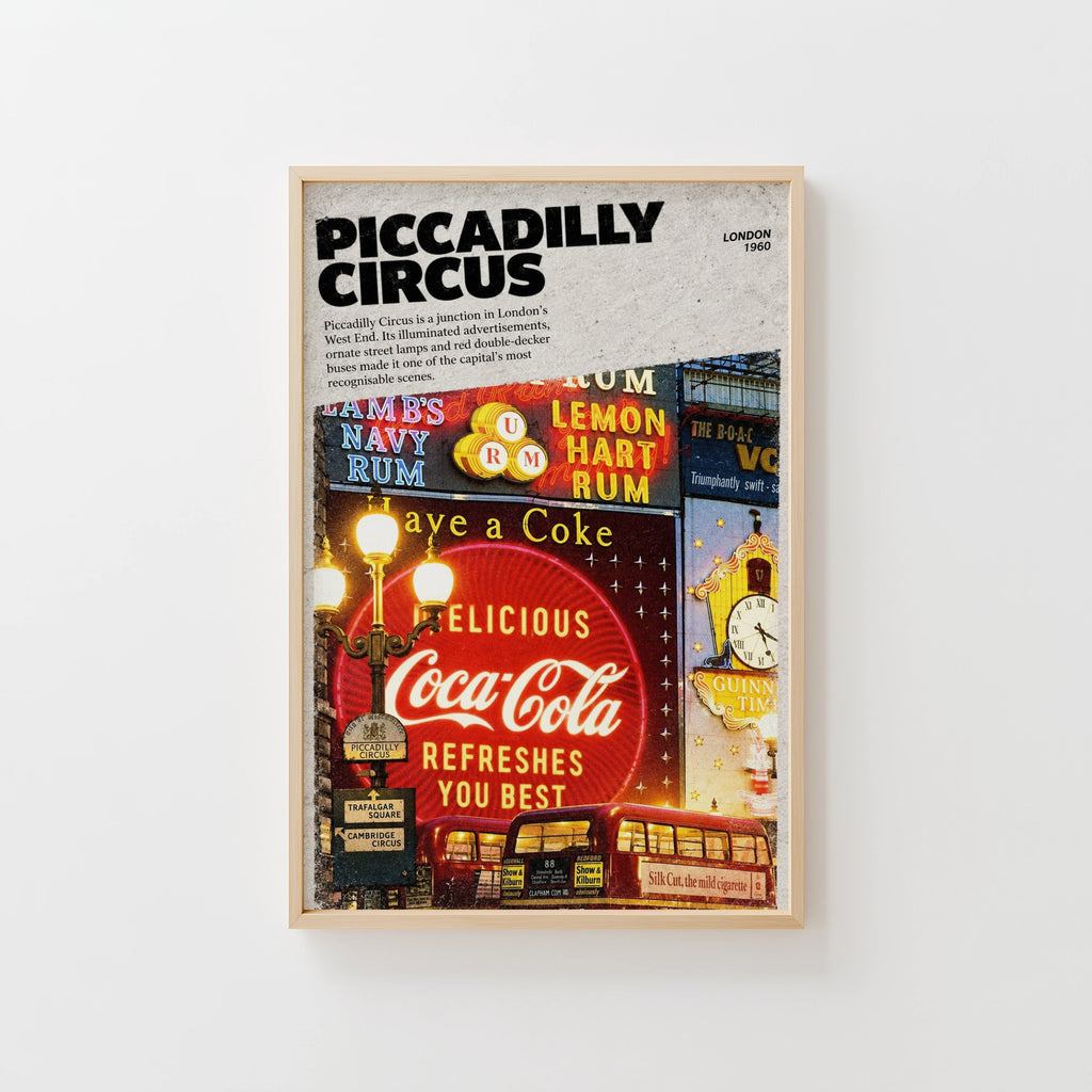 Vintage Piccadilly Circus London Poster, Neon Wall Art Print