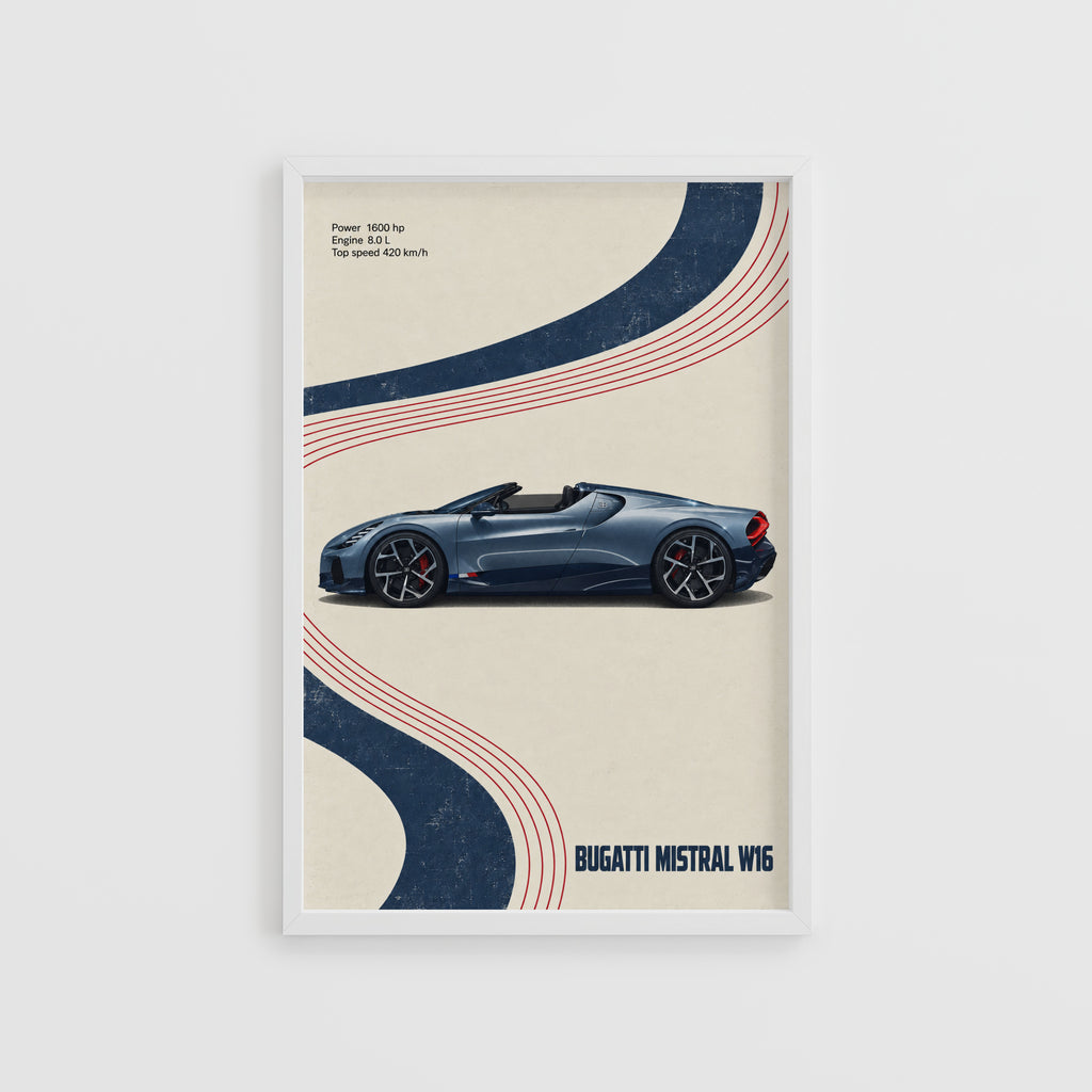 Vintage Bugatti Mistral W16 Print, Car Wall Art