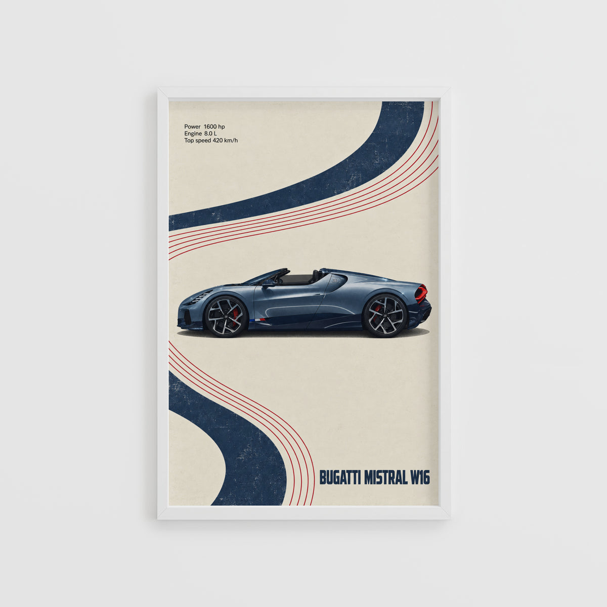 Vintage Bugatti Mistral W16 Print, Car Wall Art