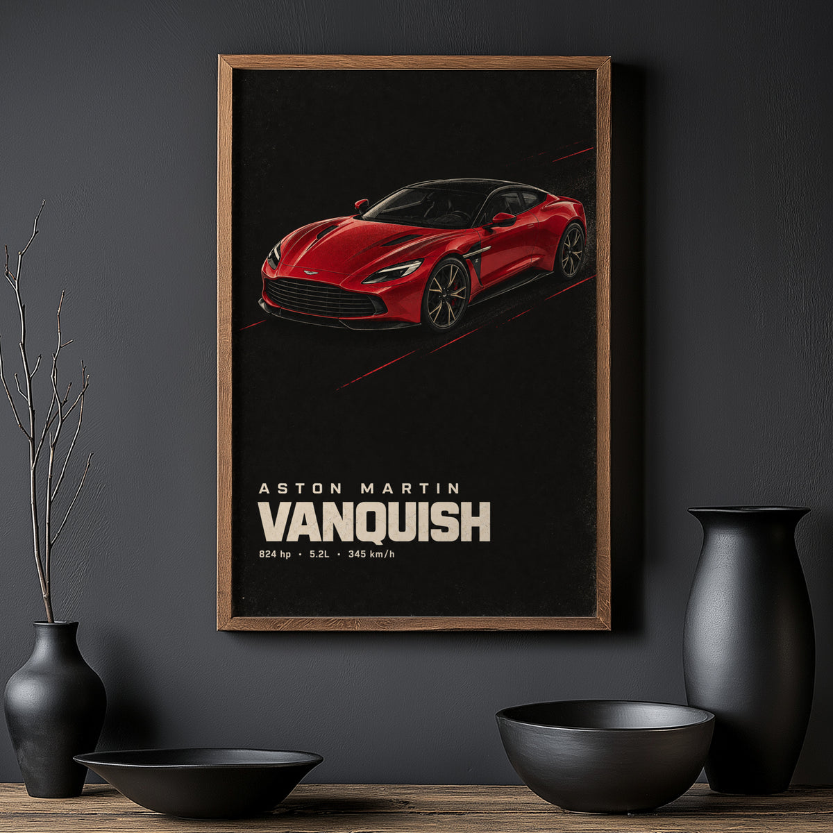 Vintage Aston Martin Vanquish Print, Red Car Art