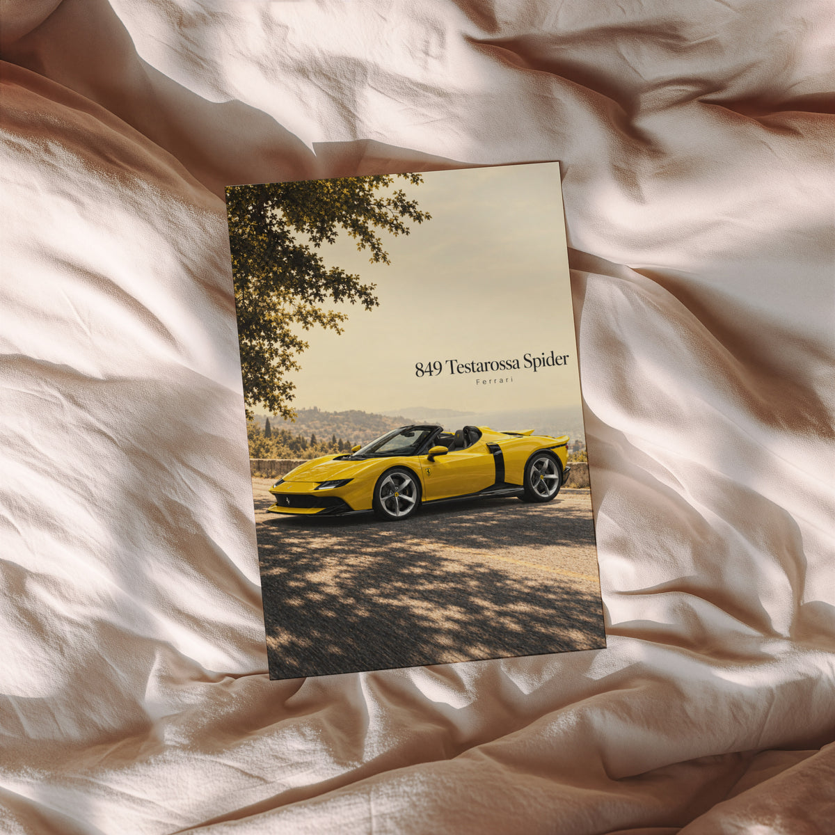 Vintage Ferrari Print, Yellow Supercar Wall Art