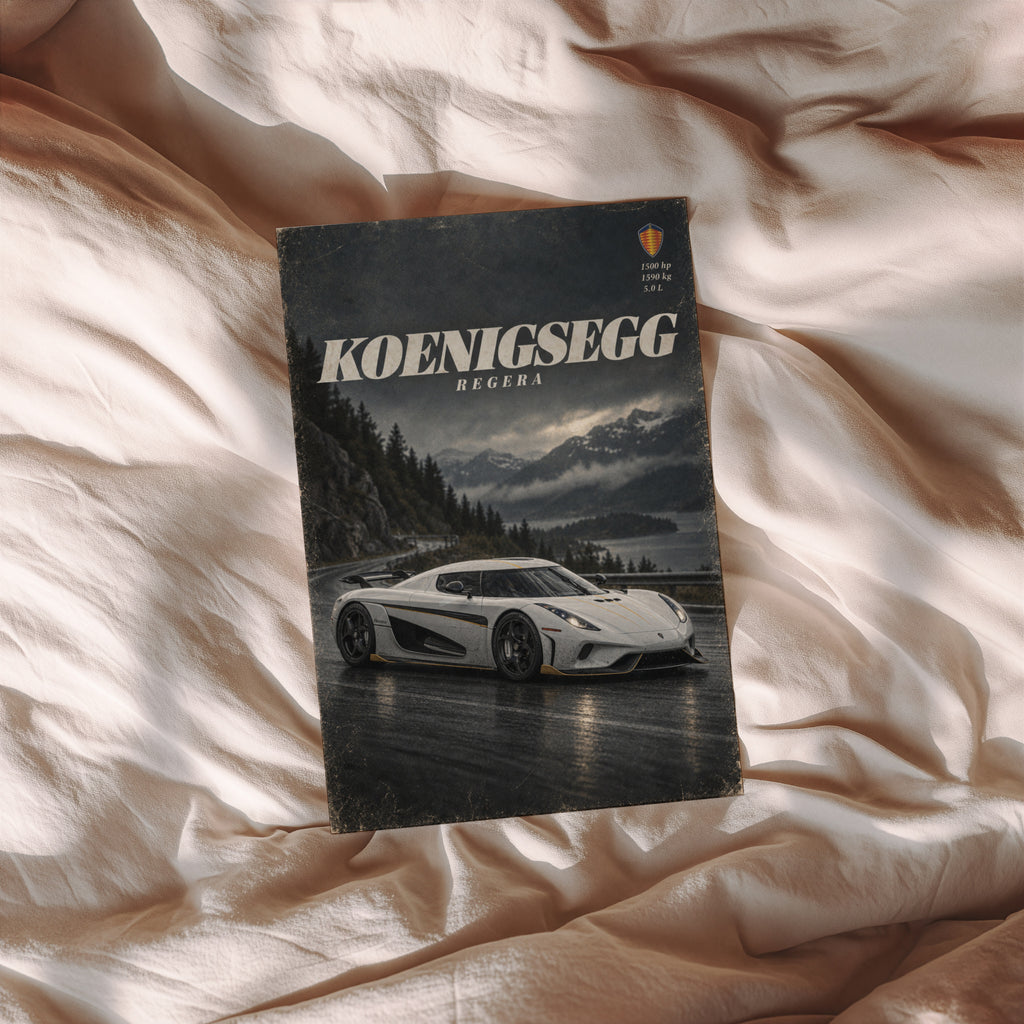 Vintage Koenigsegg Regera Print, Supercar Wall Art
