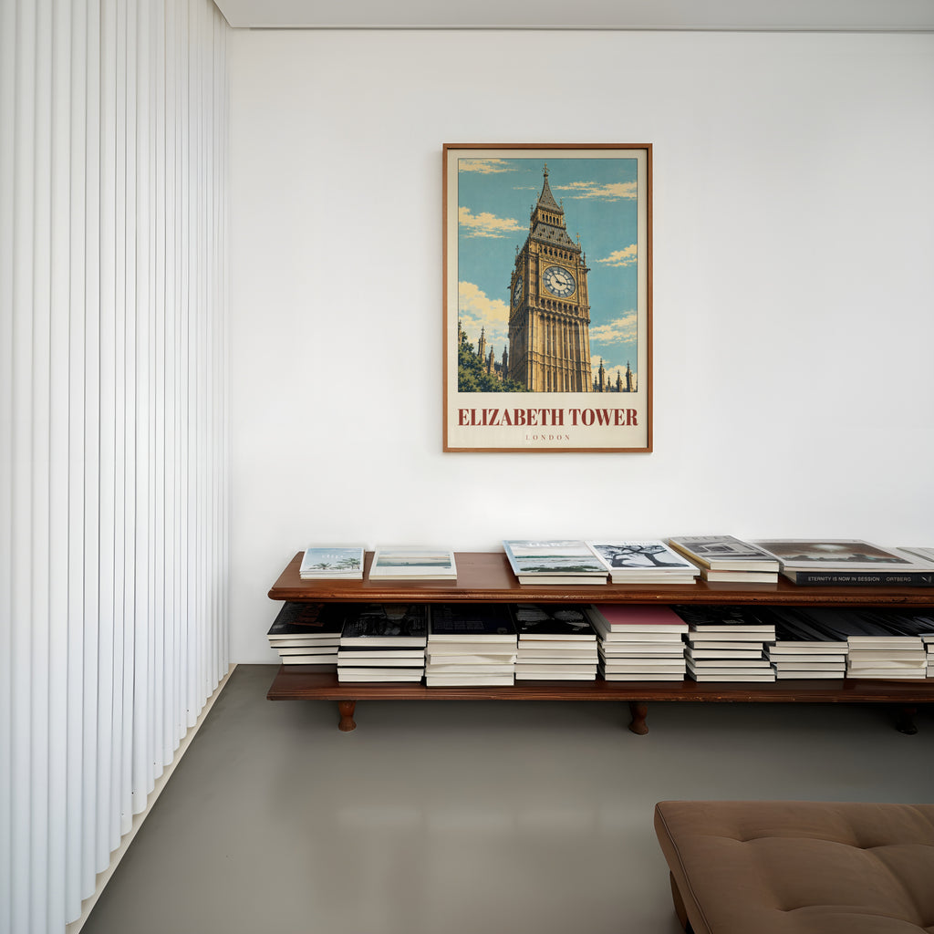 Vintage Elizabeth Tower Poster, London Wall Art Print