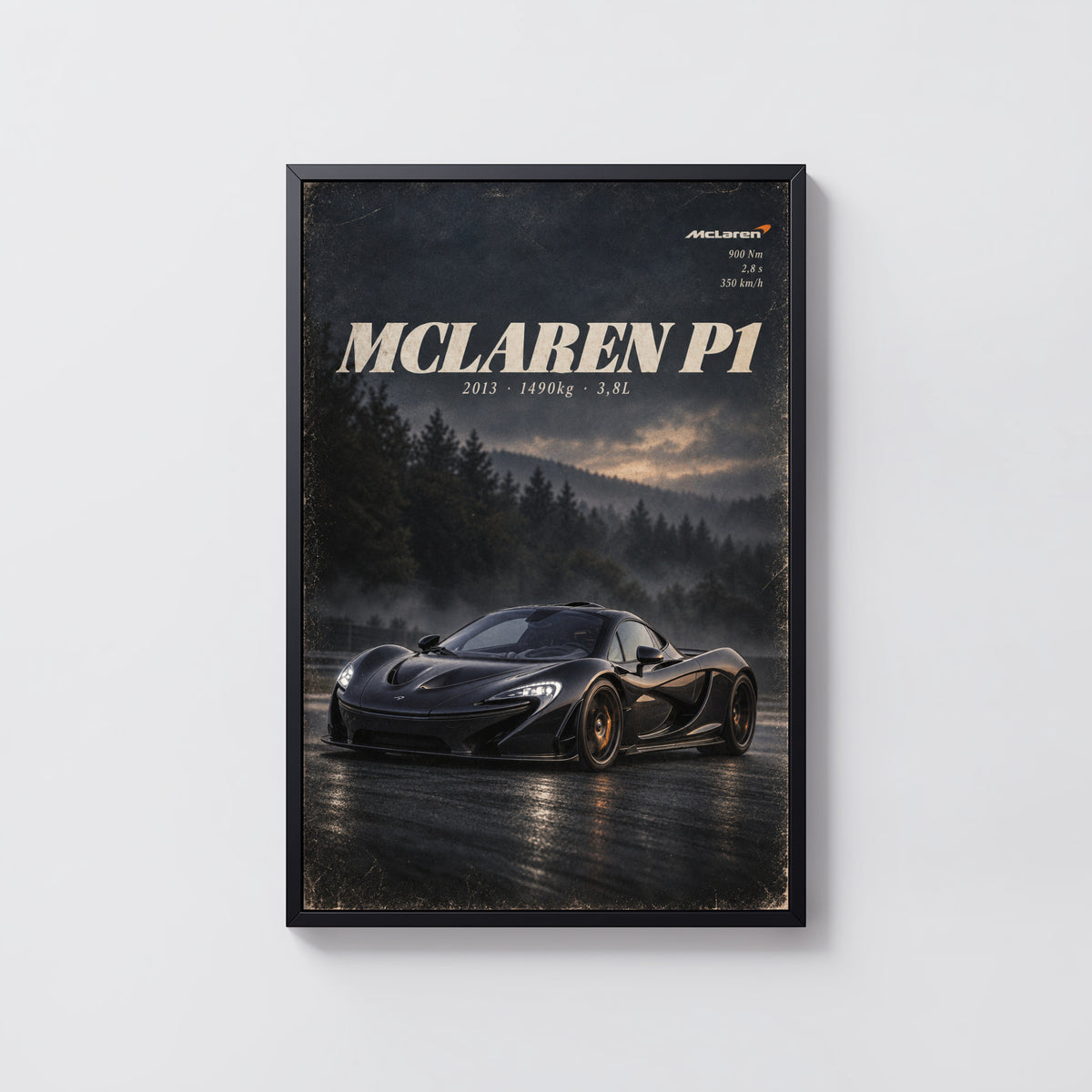 Vintage McLaren P1 Print, Supercar Wall Art