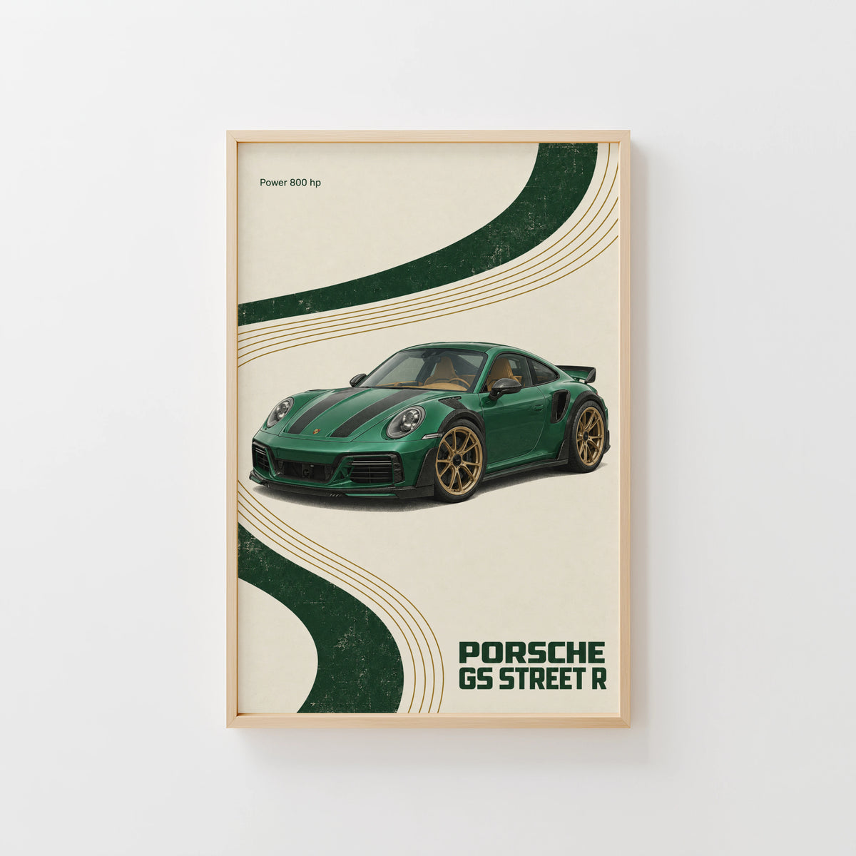 Vintage Porsche GS Street R Print, Green Car Art