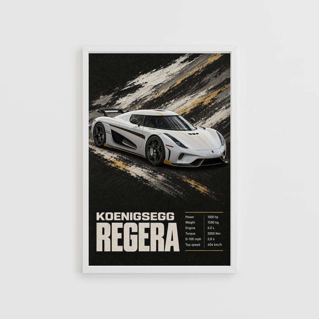 Vintage Koenigsegg Regera Print, Supercar Wall Art