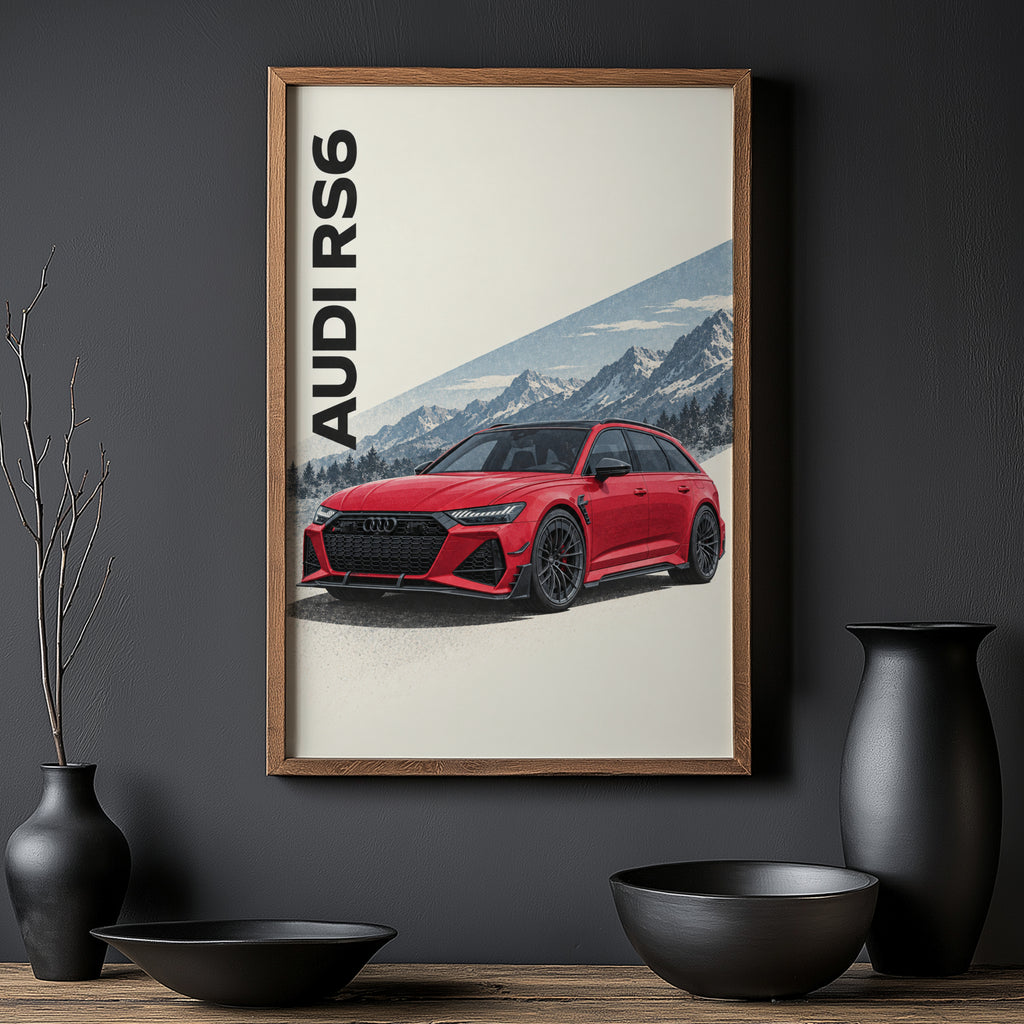 Vintage Audi RS6 Print, Car Wall Art, Mountain Art