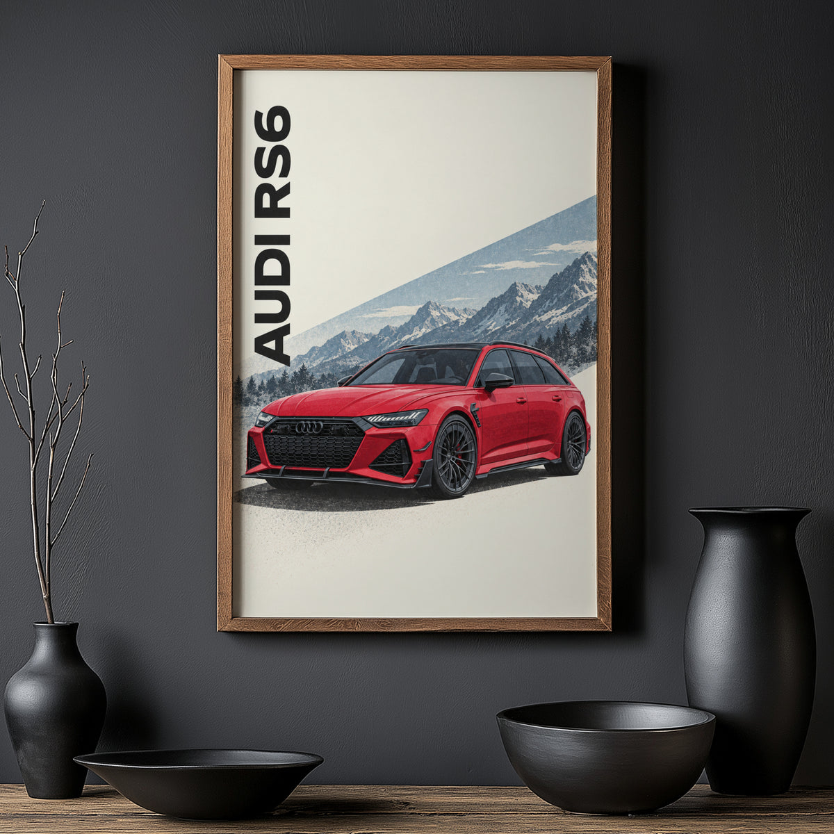Vintage Audi RS6 Print, Car Wall Art, Mountain Art